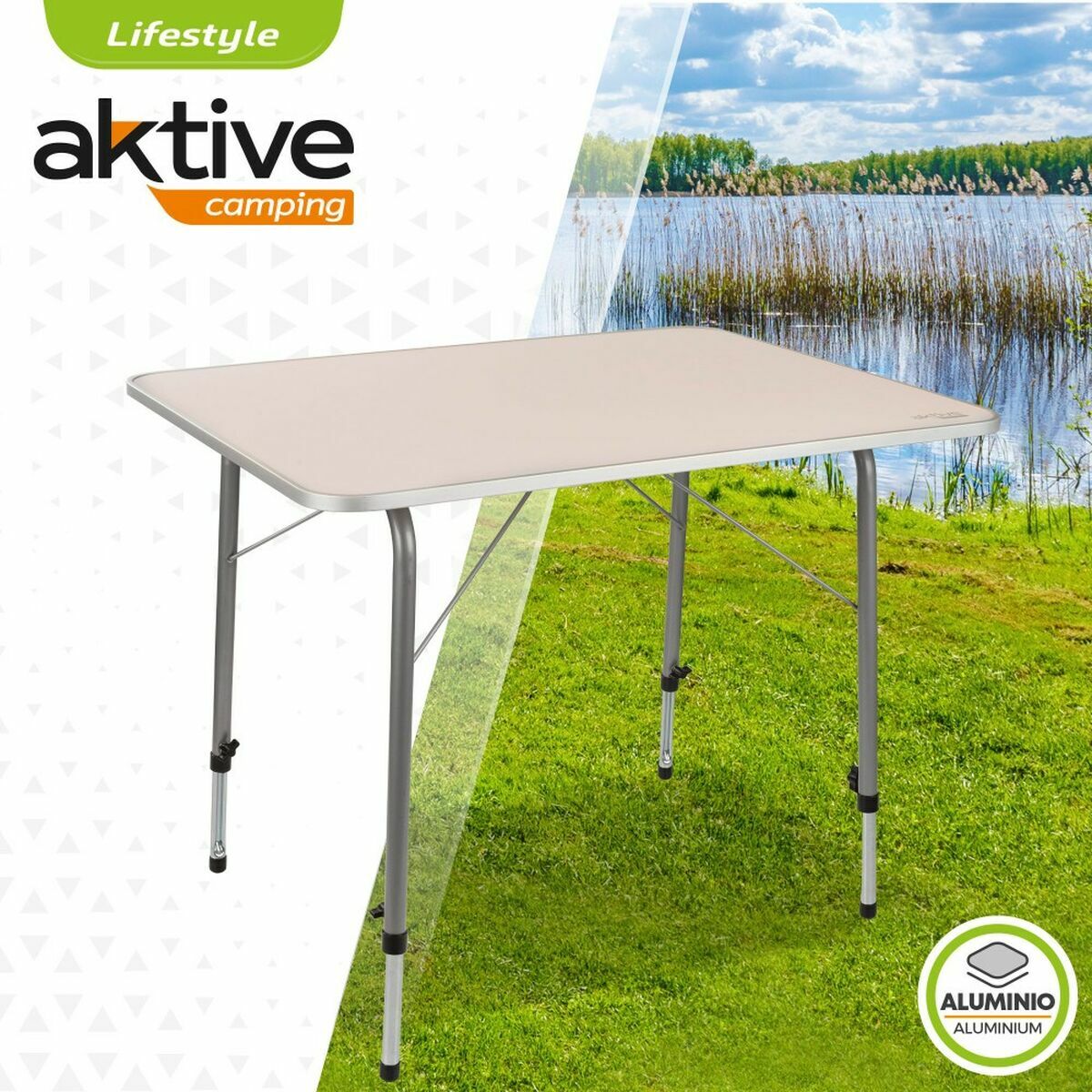 Masă Aktive 80 x 60 cm Alb Pliabil Camping