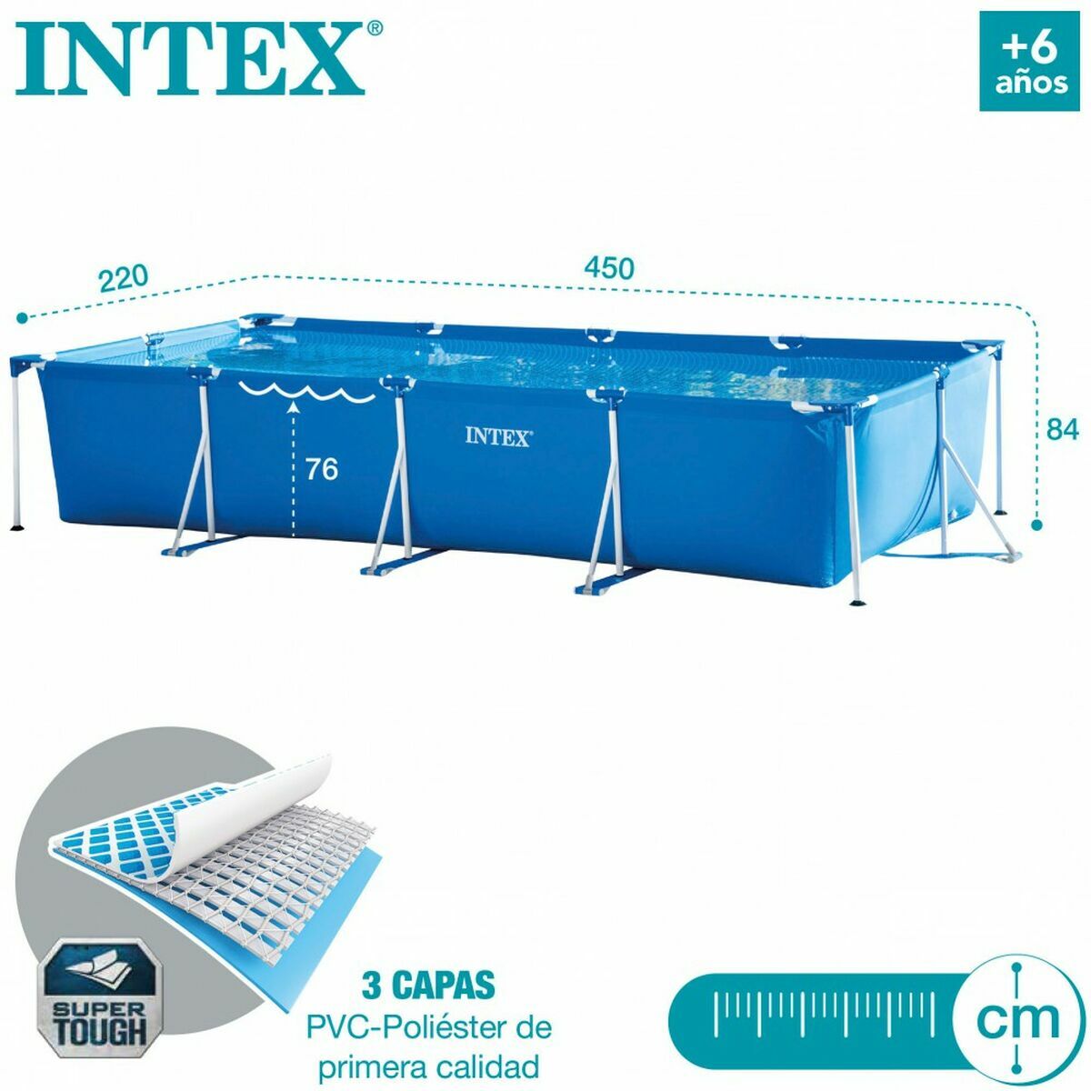 Piscină Detașabilă Intex Frame 450 X 220 X 84 CM 7127 L Dreptunghiular