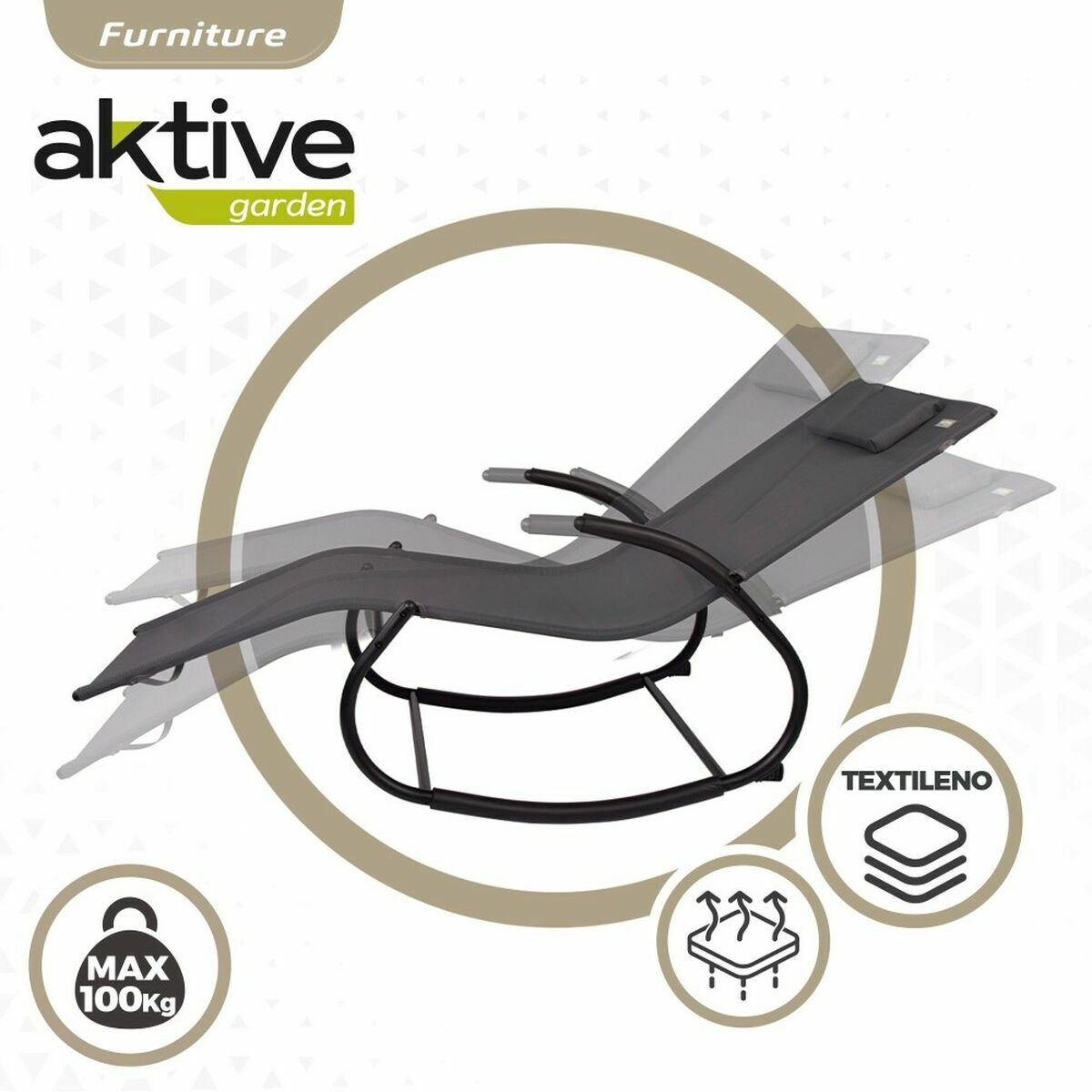 Lehátko Aktive Negru Oțel Textilní 172 x 53 x 75 cm