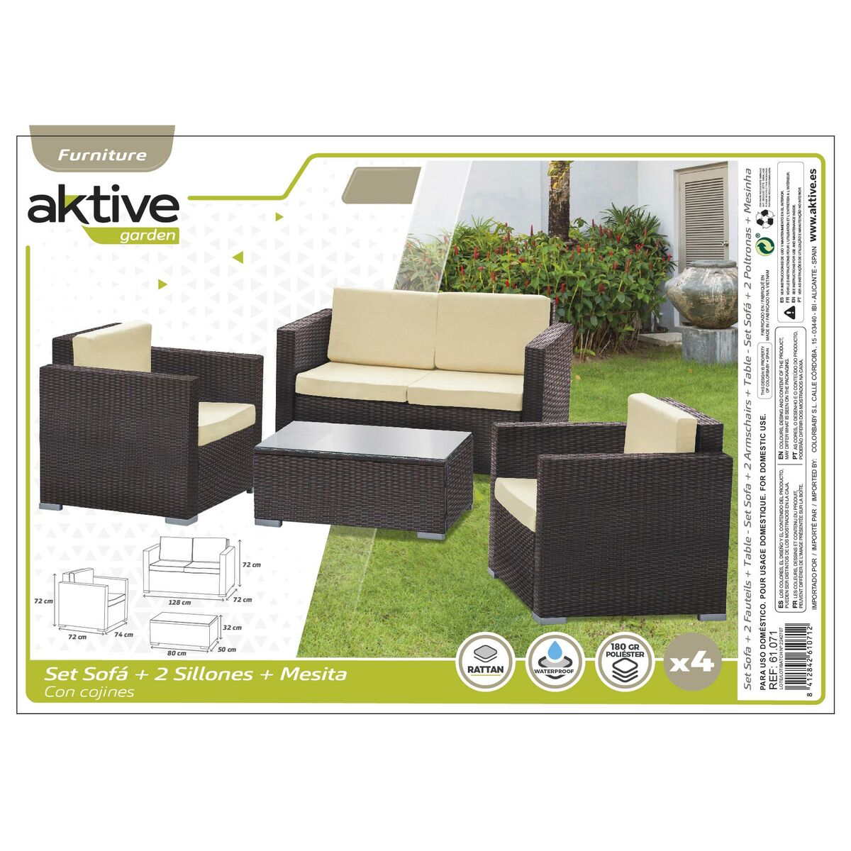Mobilier de grădină Aktive Negru Crem 128 x 72 cm