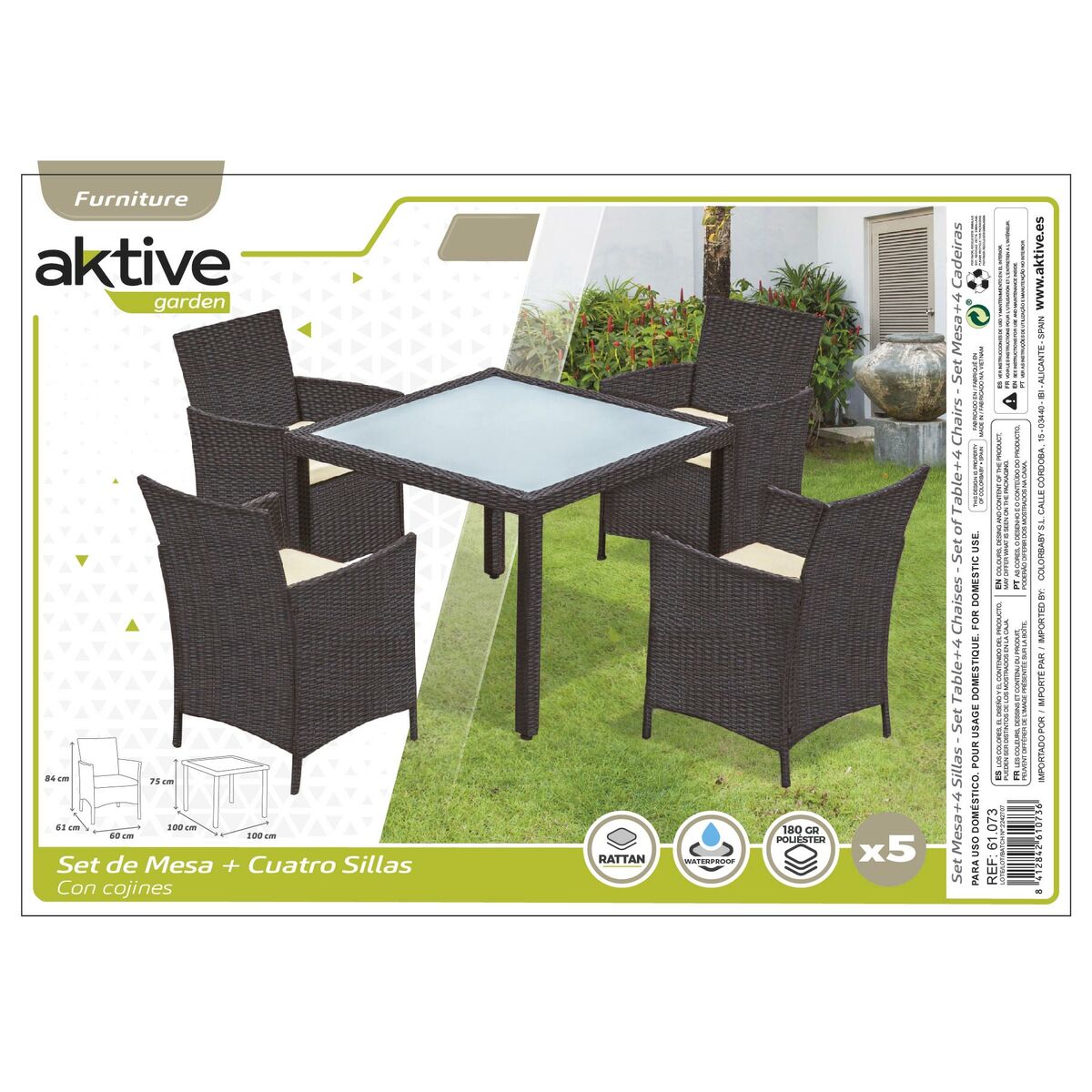 Set de Masă cu 4 Scaune Aktive 100 x 100 x 75 cm