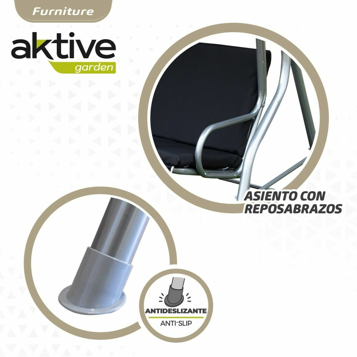 Balansoar Aktive 3 locuri Negru 180 x 107 x 160 cm