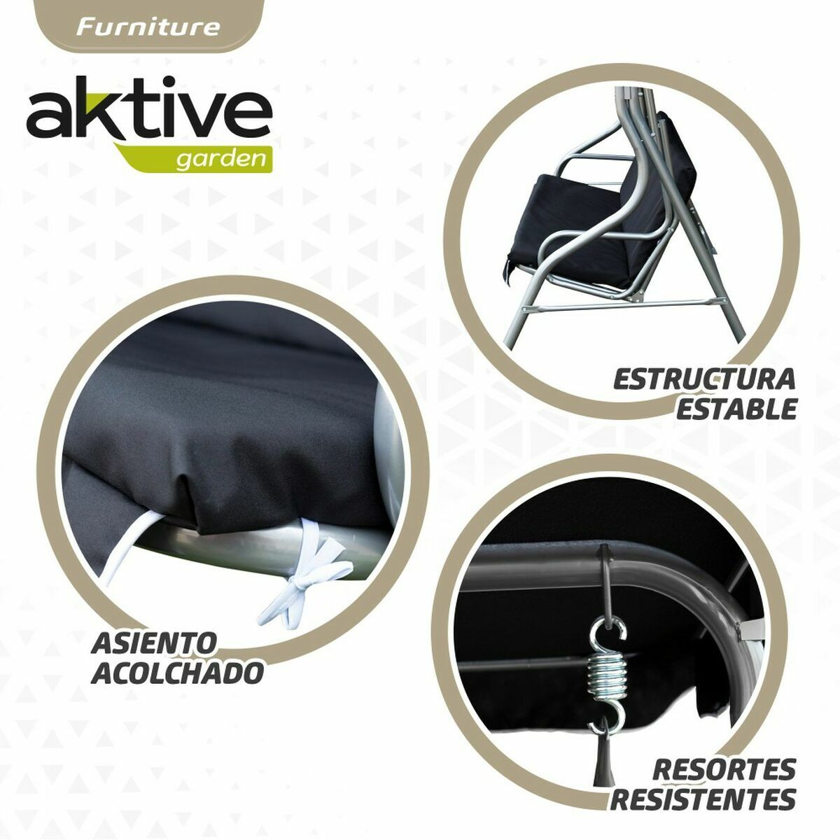 Balansoar Aktive 3 locuri Negru 180 x 107 x 160 cm