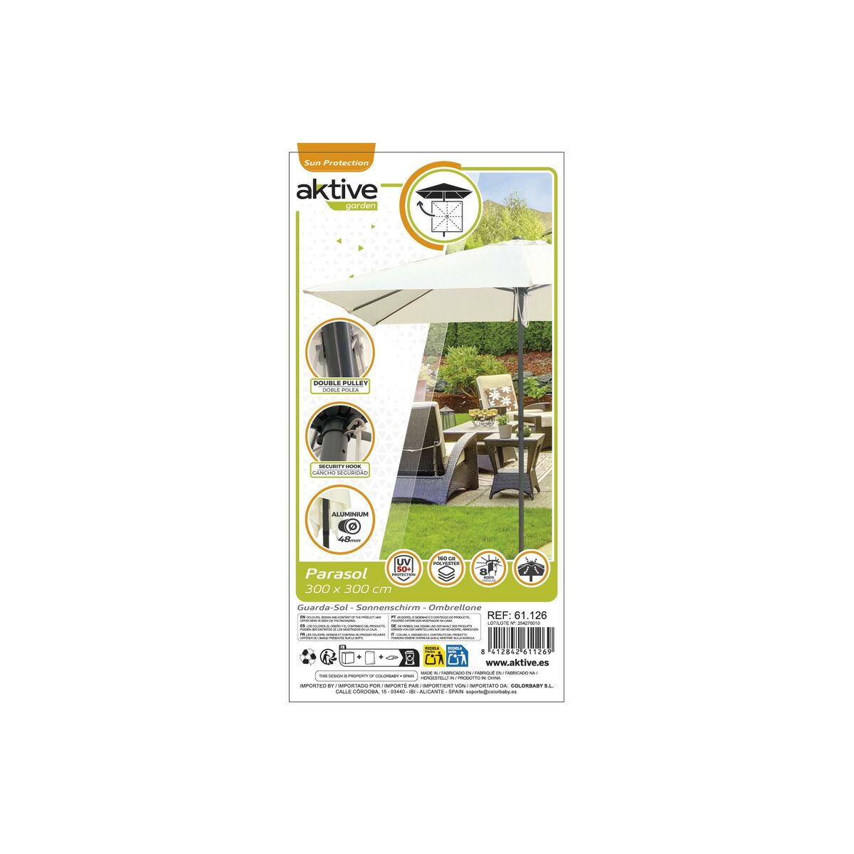 Umbreală de soare Aktive Crem Aluminiu Oțel 300 x 300 cm