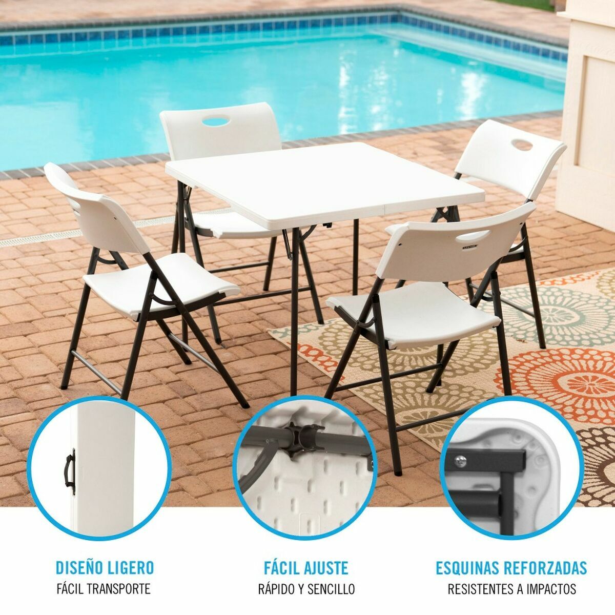 Masă Pliabilă Lifetime Alb Pătrat Oțel Plastic 86 x 86 x 74 cm