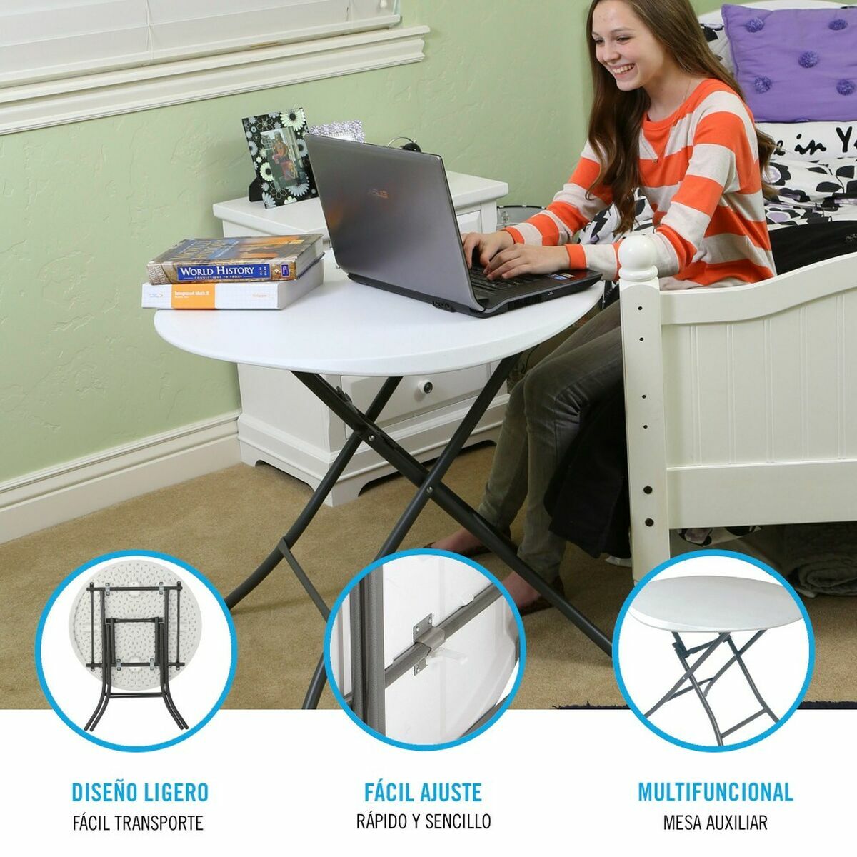 Masă Pliabilă Lifetime Alb Rotundă Oțel Plastic 83 x 73,5 cm