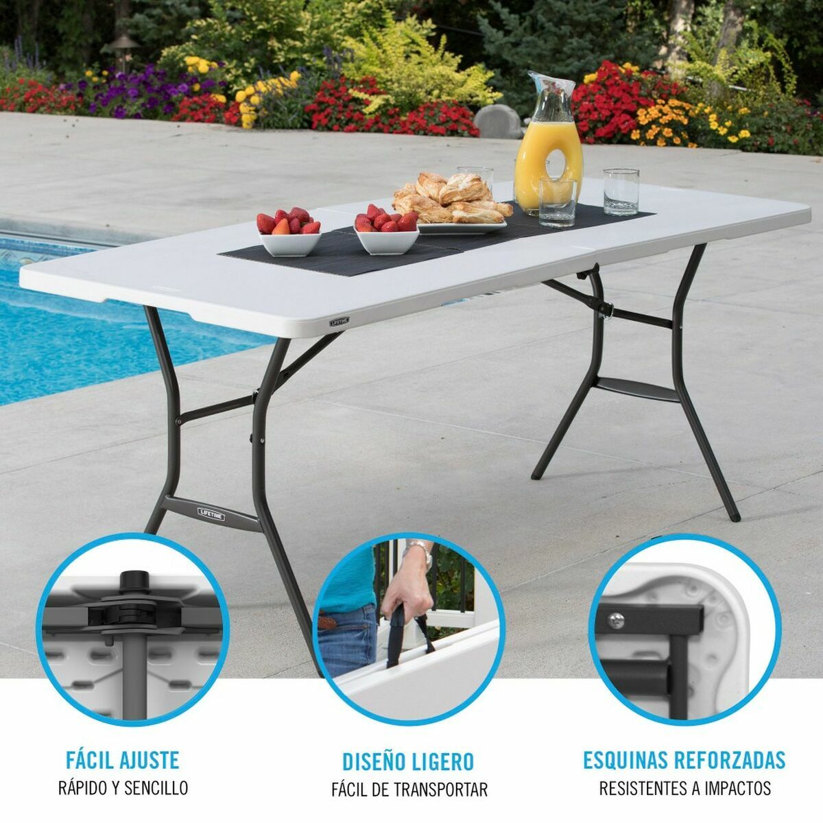 Masă Pliabilă Lifetime Alb Dreptunghiular Oțel Plastic 185 x 76 x 74 cm