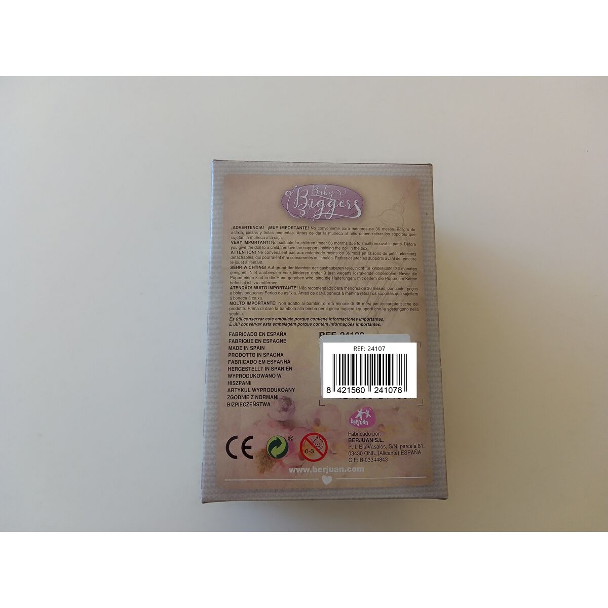 Păpușă bebeluș Berjuan 24107-24 14 cm