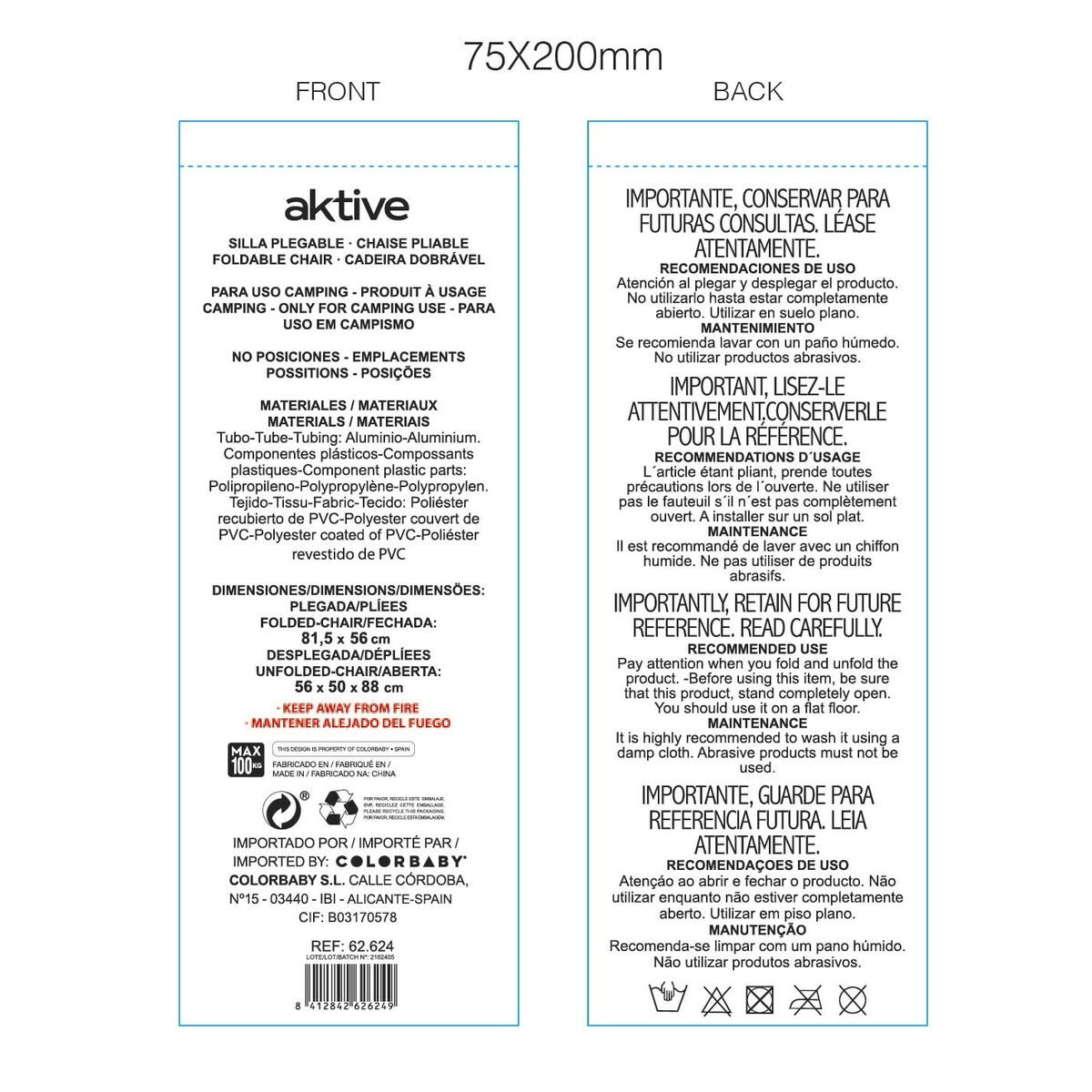 Scaunul Pliabil Aktive 48 x 50 x 88 cm