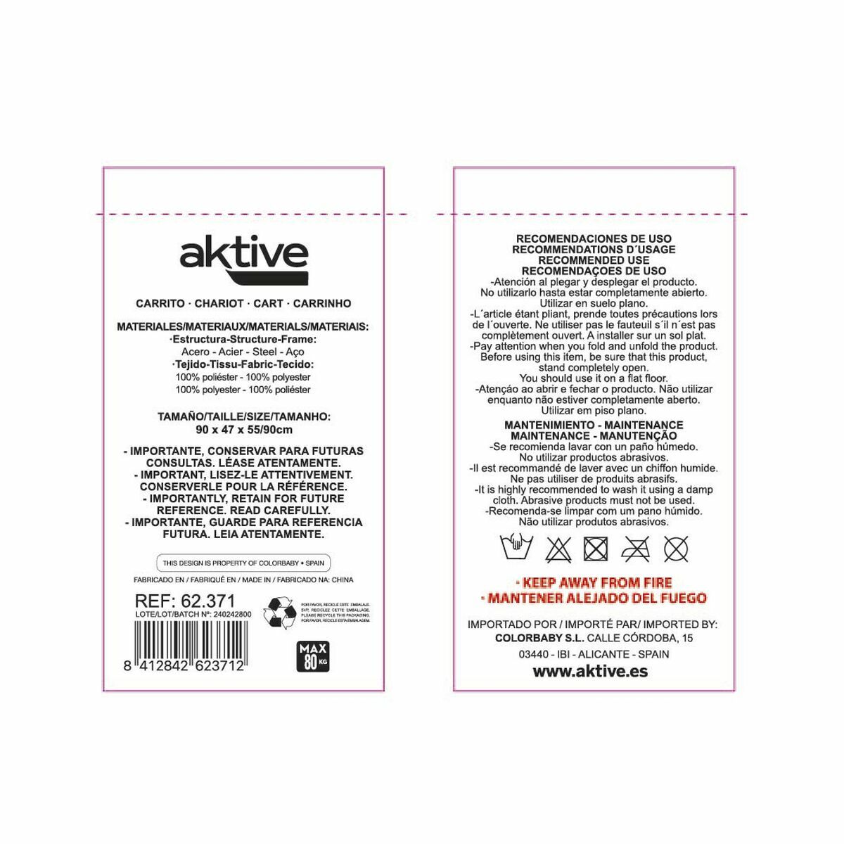 Cărucior multifuncțional Aktive Albastru Negru 88 x 47 x 53 cm Pliabil Plajă