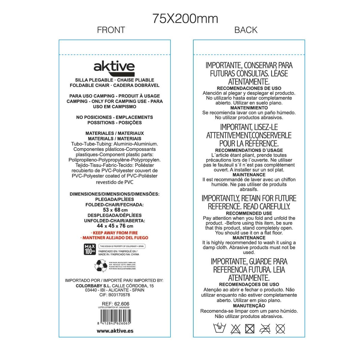 Scaunul Pliabil Aktive 44 x 45 x 76 cm