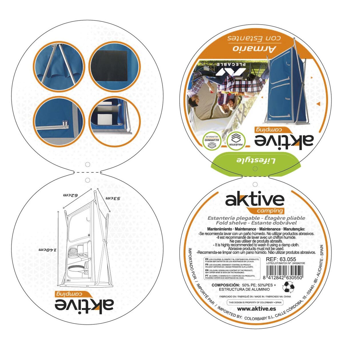 Dulap de camping Aktive 62 x 53 x 140 cm