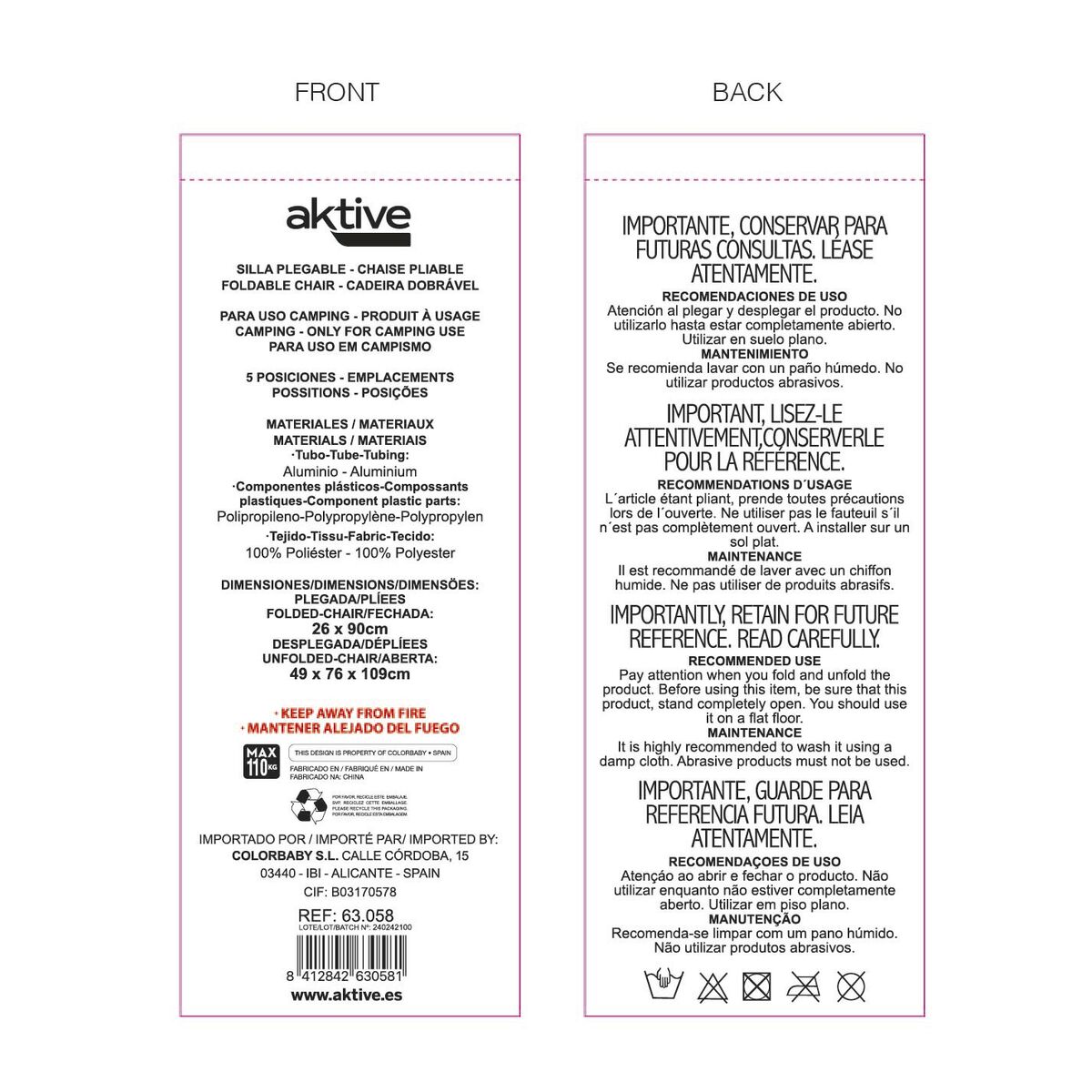 Scaunul Pliabil Aktive 49 x 76 x 109 cm