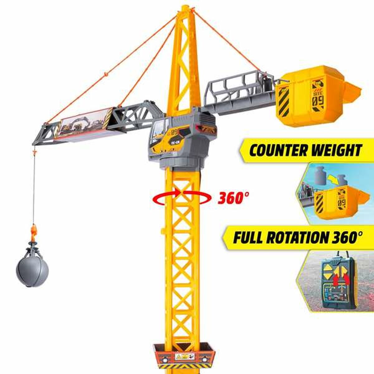 Macara de jucărie Smoby Mighty Crane Control radio Galben Gri