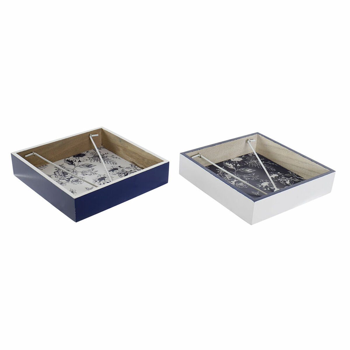 Suport pentru Șervețele DKD Home Decor Metal Alb Bleumarin Lemn MDF (2 pcs)