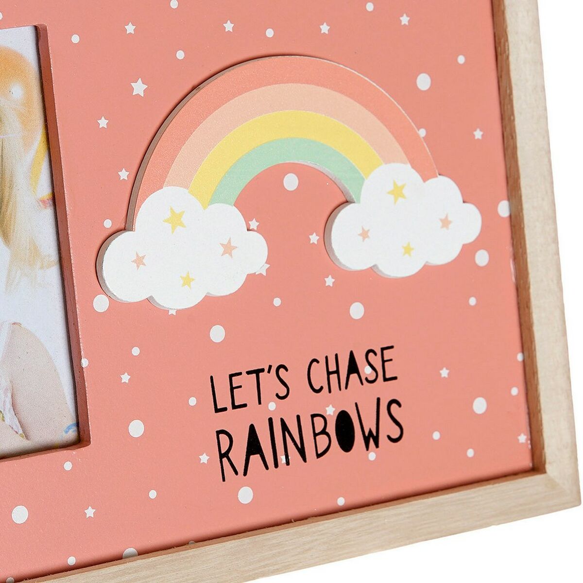 Ramă Foto DKD Home Decor Curcubeu Roz Alb Infantil Lemn MDF (25 x 1 x 16 cm) (2 Unități)