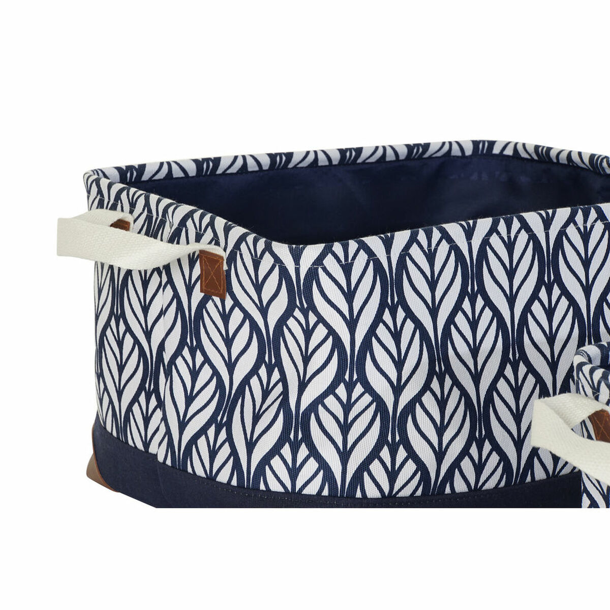 Coș Multifuncțional DKD Home Decor Alb Maro Gri Bleumarin Frunza a unei plante Boho 40 x 30 x 24 cm Plastic 3 Piese (2 Unități)