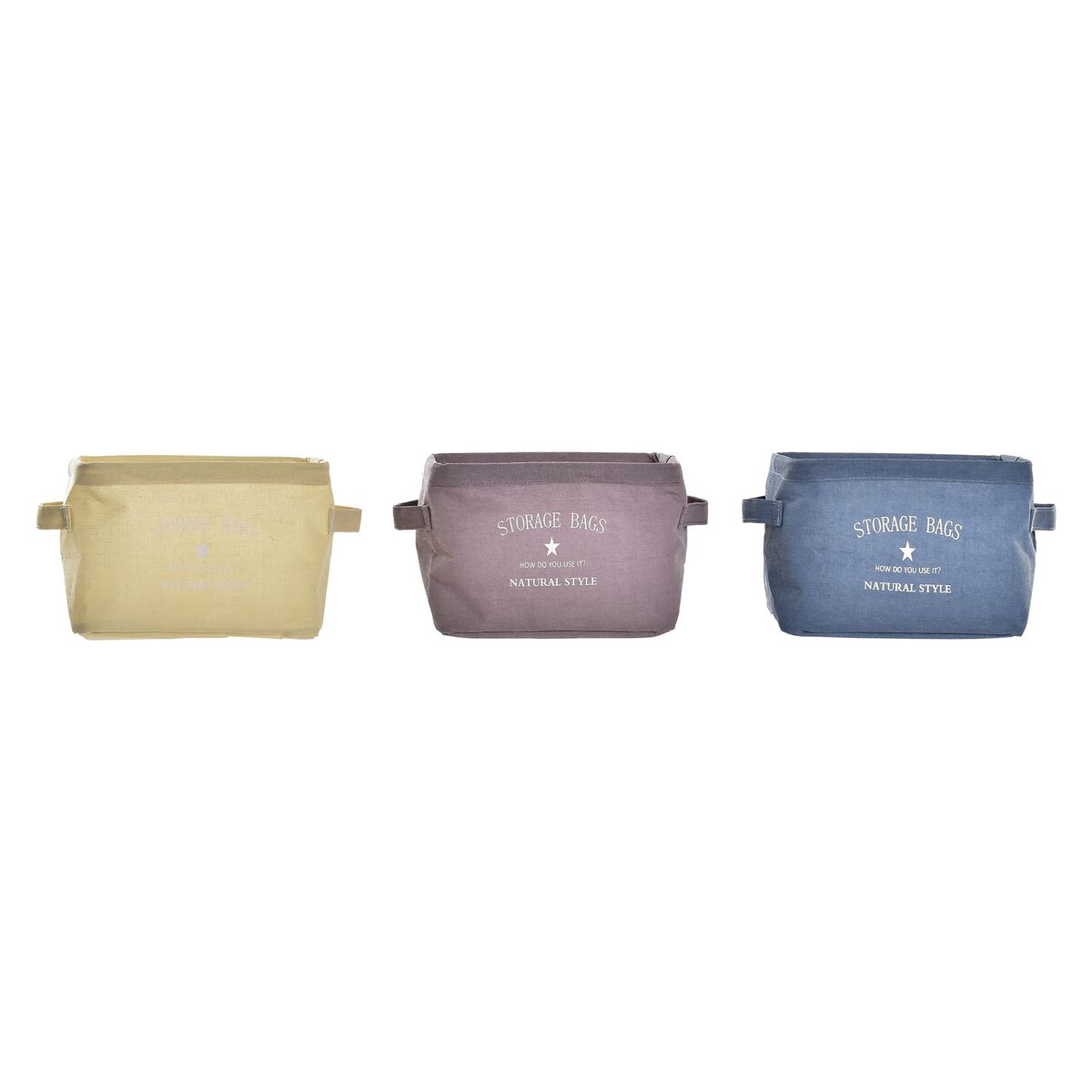 Coș DKD Home Decor Galben Albastru Castaniu Pânză Modern 20 x 16 x 15 cm (3 Unități)