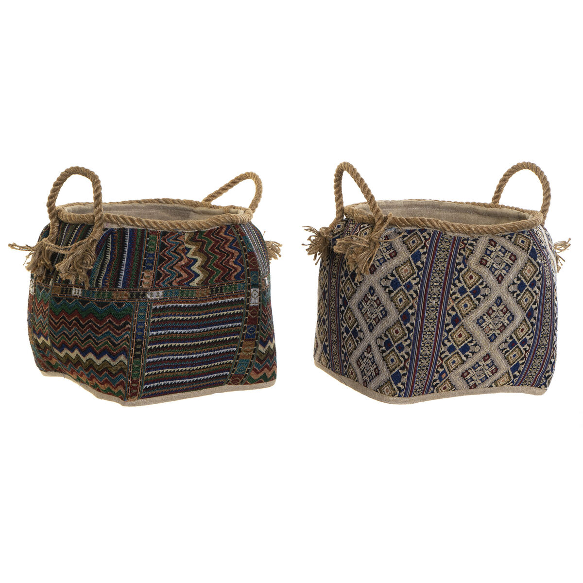 Coș DKD Home Decor Multicolor Fibră naturală Boho 30 x 30 x 30 cm 2 Piese (2 Unități)
