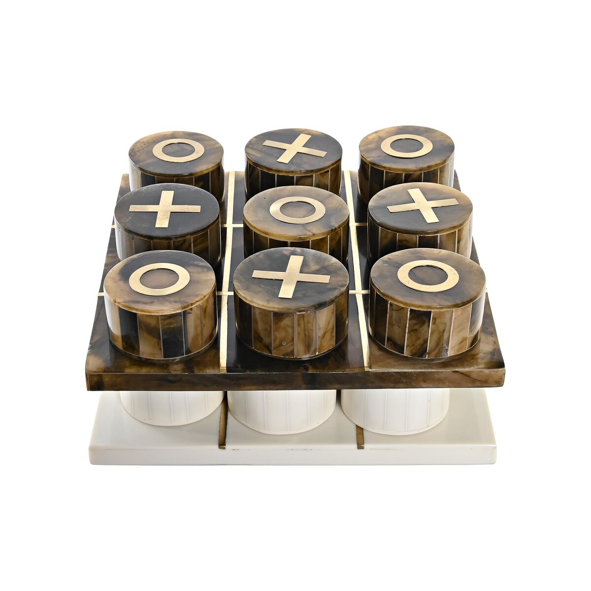 Figură Decorativă DKD Home Decor Joc de Masă 20,5 x 20,5 x 5 cm Alb Chihlimbar Metalizat Modern