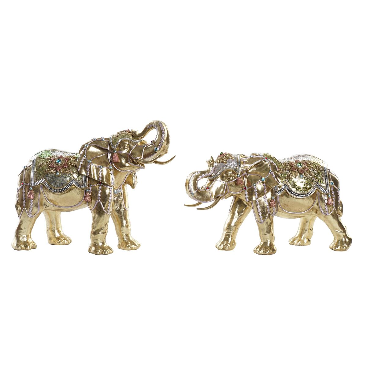Figură Decorativă DKD Home Decor Elefant Auriu* Rășină Multicolor (45,5 x 20 x 35 cm) (2 Unități)