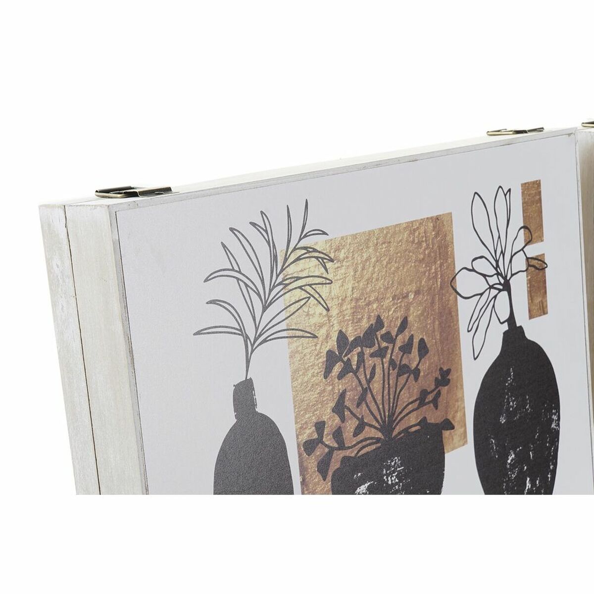 Cutie Decorativă DKD Home Decor Alb Negru Auriu* Lemn MDF Modern Vază (2 Unități)