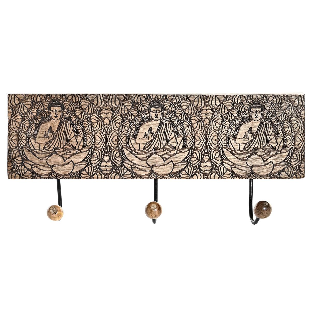 Cuier de perete DKD Home Decor Metal Lemn de mango Natural Buda Oriental 38 x 6 x 18 cm