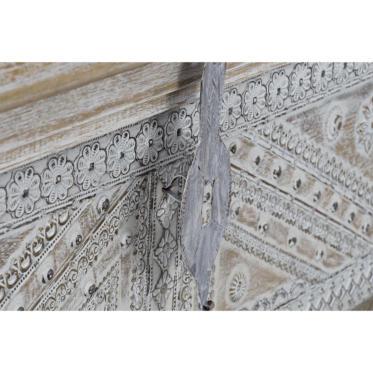 Cufăr DKD Home Decor 88 x 40 x 45 cm Alb Alamă Lemn de mango