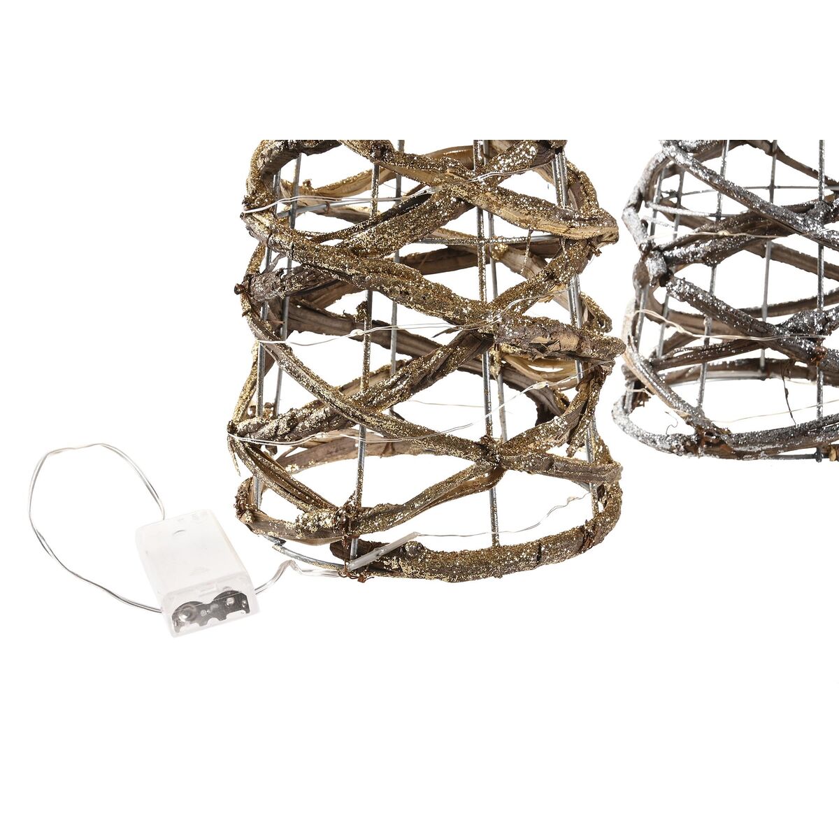 Decorare ușoară DKD Home Decor Auriu* Argintiu Natural 19 x 19 x 62 cm Conuri Crăciun AA x 2, nu sunt incluse (2 Unități)