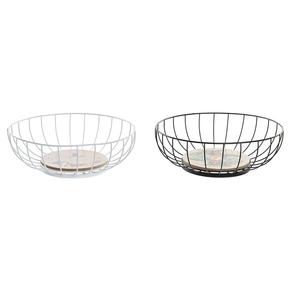 Fructieră DKD Home Decor Multicolor Metal Lemn MDF 28 x 28 x 11 cm (2 Unități)