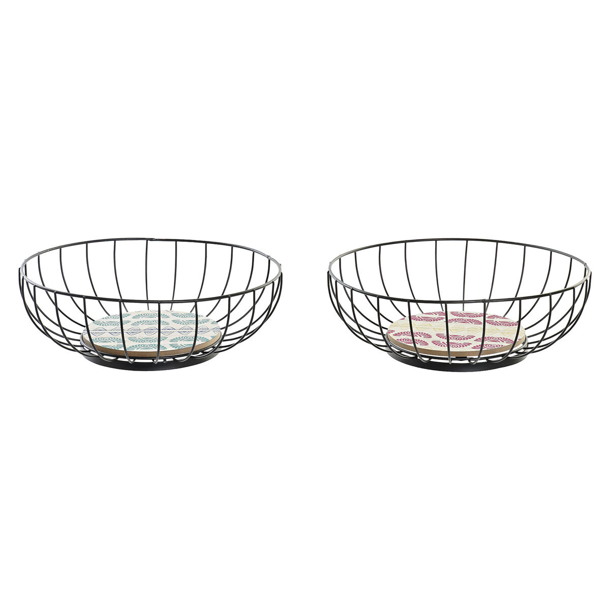 Fructieră DKD Home Decor Albastru Turquoise Metal Lemn MDF 28 x 28 x 11 cm (2 Unități)