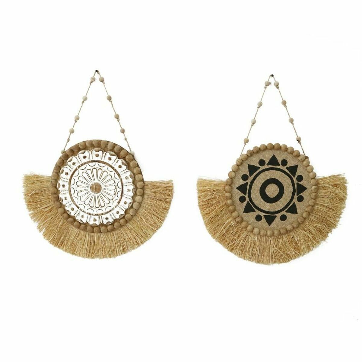 Decorațiune de Perete DKD Home Decor 52 x 3,2 x 66 cm Natural Negru Alb Franjuri (2 Unități)