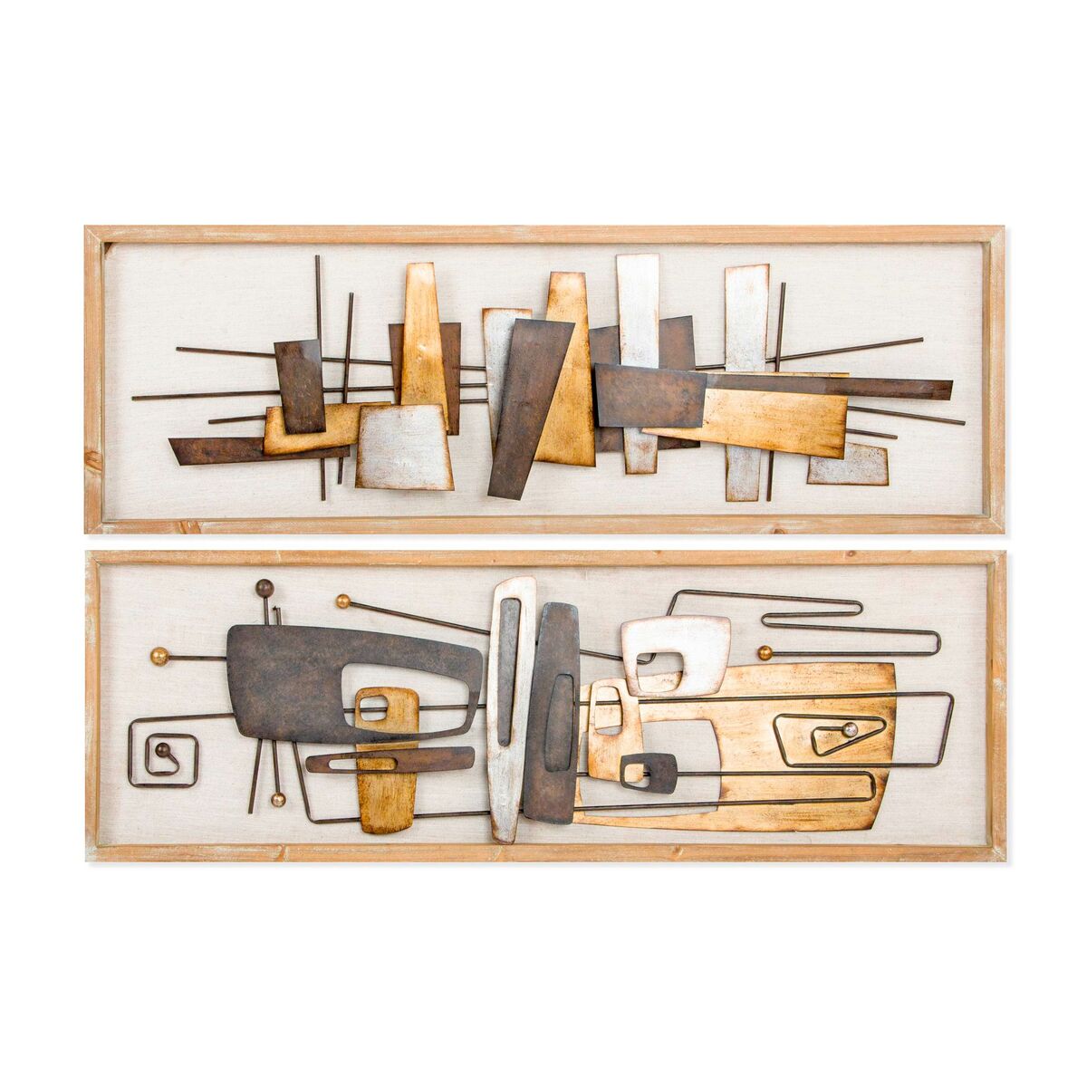 Decorațiune de Perete DKD Home Decor 120 x 40 x 5,5 cm Abstract Natural Auriu* Multicolor Modern (2 Unități)