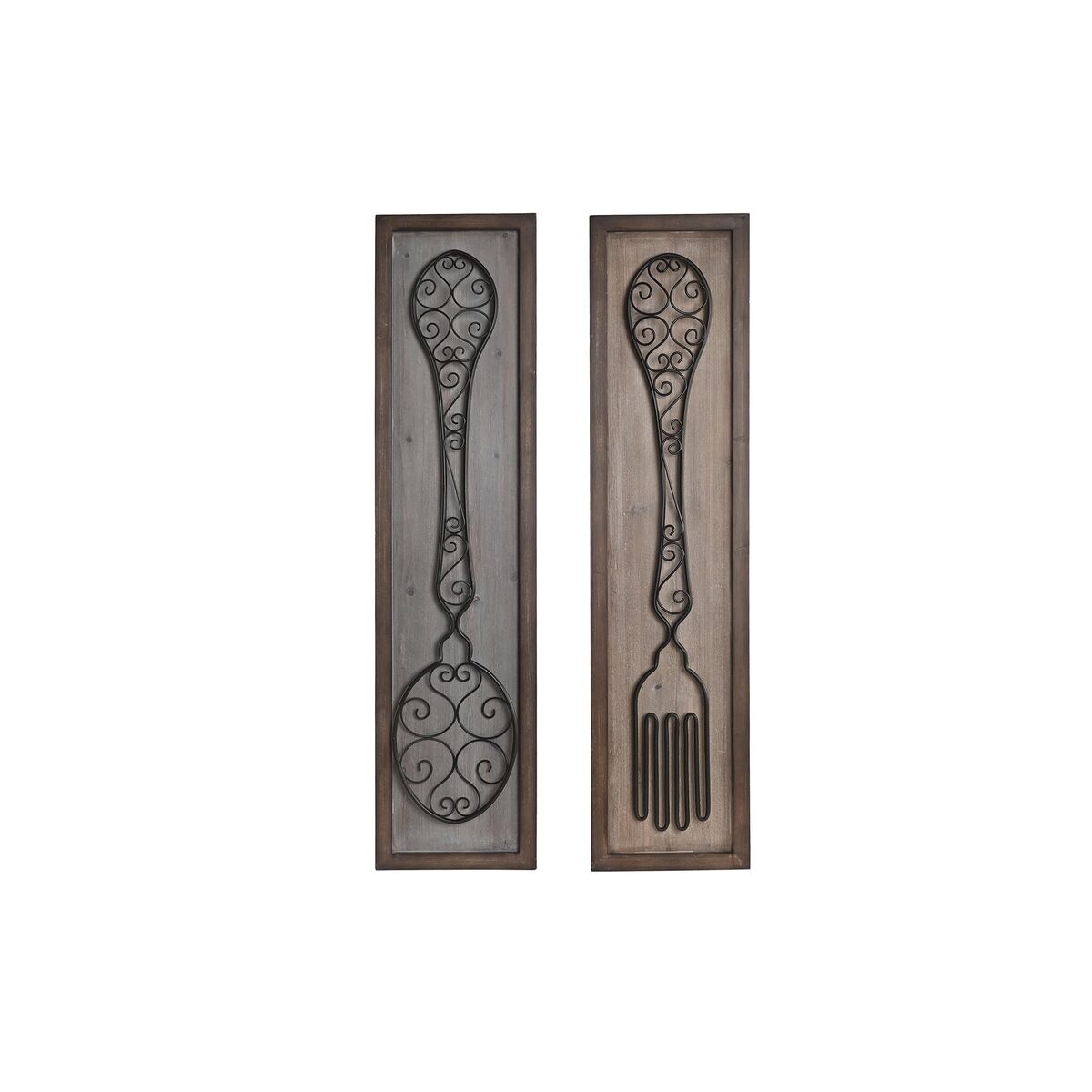 Figură Decorativă DKD Home Decor Finisaj învechit Metal Lemn Tacâmuri (24 x 5 x 99 cm) (2 Unități)