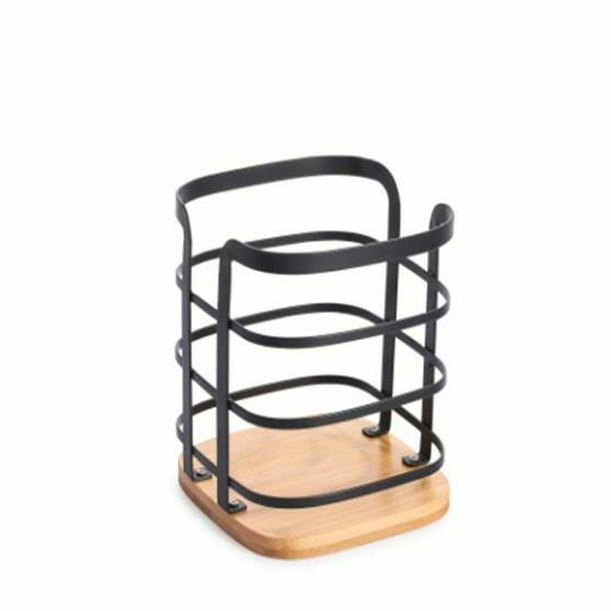 Coș de tacâmuri DKD Home Decor Negru Natural Bambus Oțel 12 x 12 x 14,5 cm
