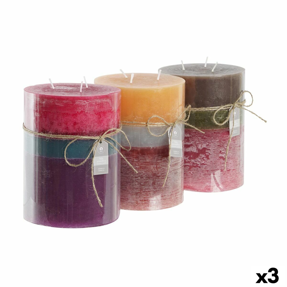 Lumânare DKD Home Decor Albastru Maro Verde 14,5 x 14,5 x 20 cm (3 Unități)