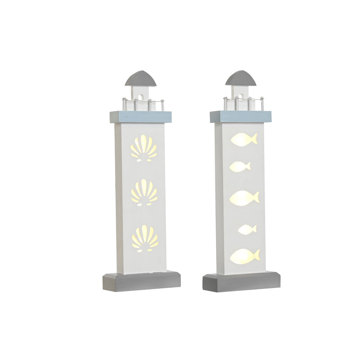 Figură Decorativă DKD Home Decor 14 x 5,5 x 40 cm Albastru Alb Far Spirale Scoică Mediterană (2 Unități)