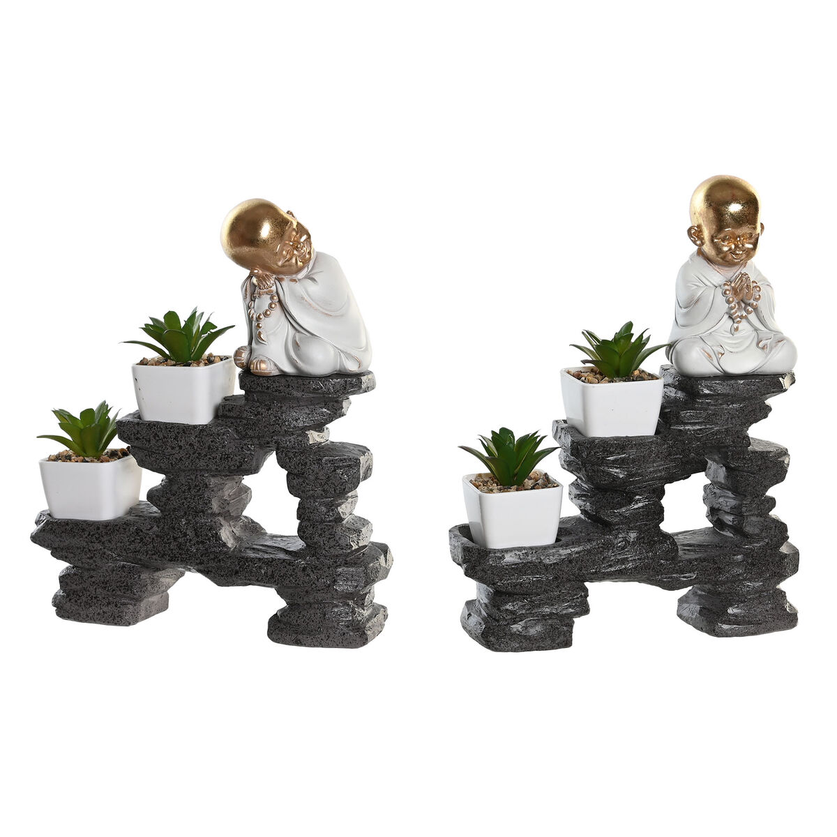 Figură Decorativă DKD Home Decor Negru Auriu* Alb Rășină Călugăr Oriental (21 x 7,5 x 25 cm) (2 Unități)
