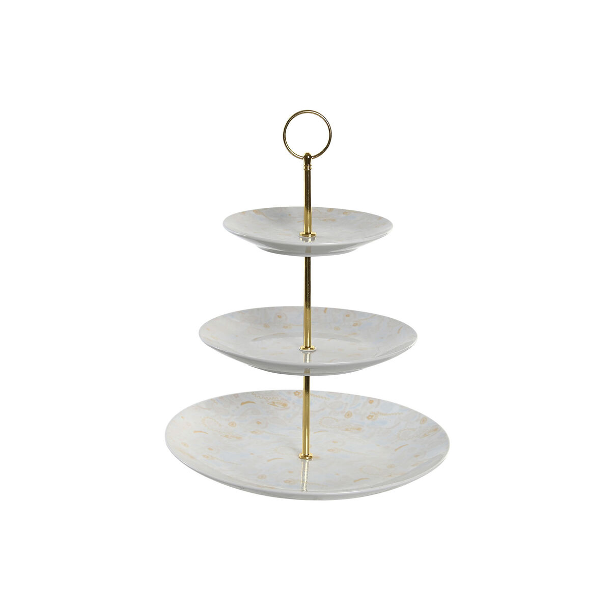 Fructieră DKD Home Decor 27 x 27 x 34 cm Porțelan Albastru Roz Metal