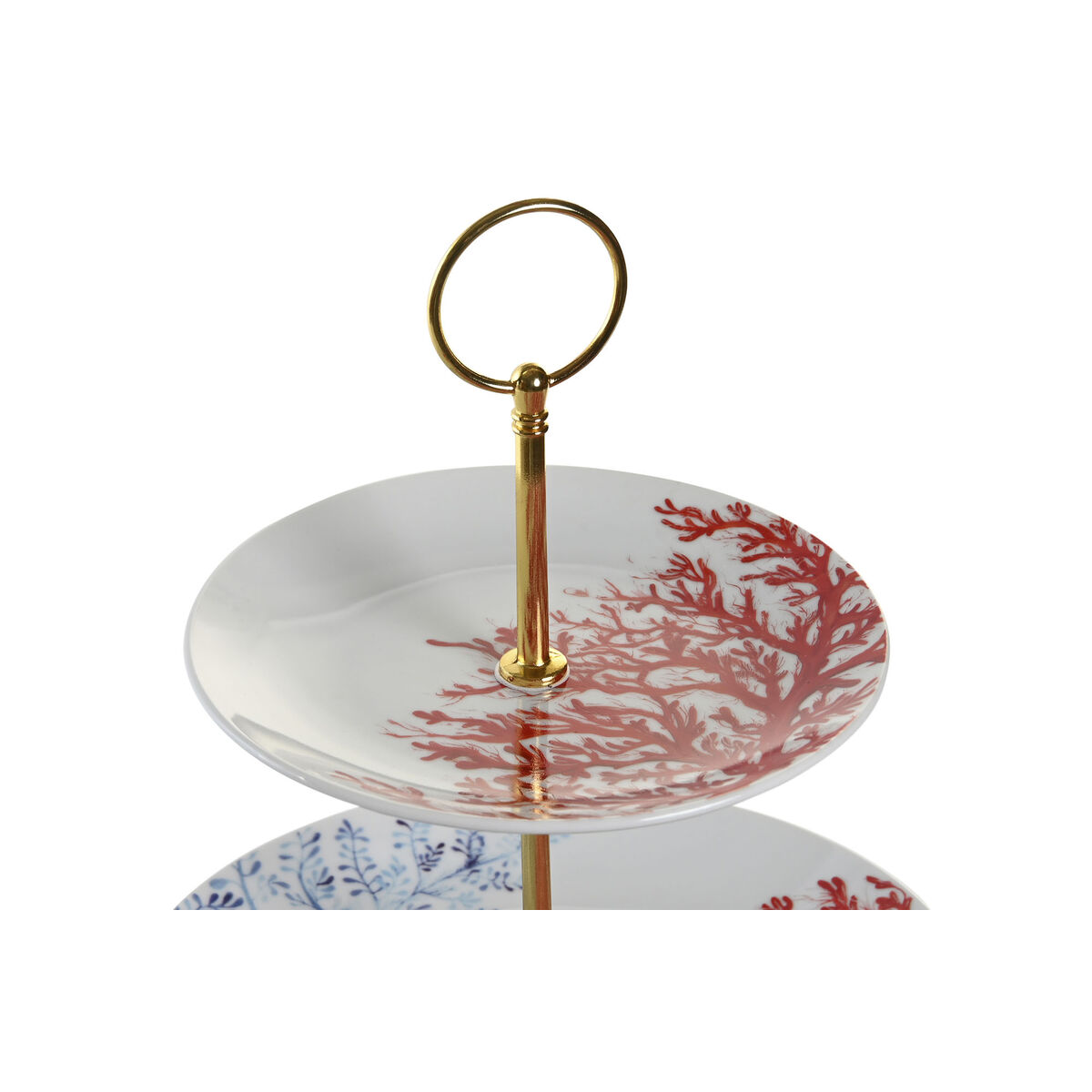 Fructieră DKD Home Decor 27 x 27 x 34 cm Porțelan Albastru Metal Fucsia Alb