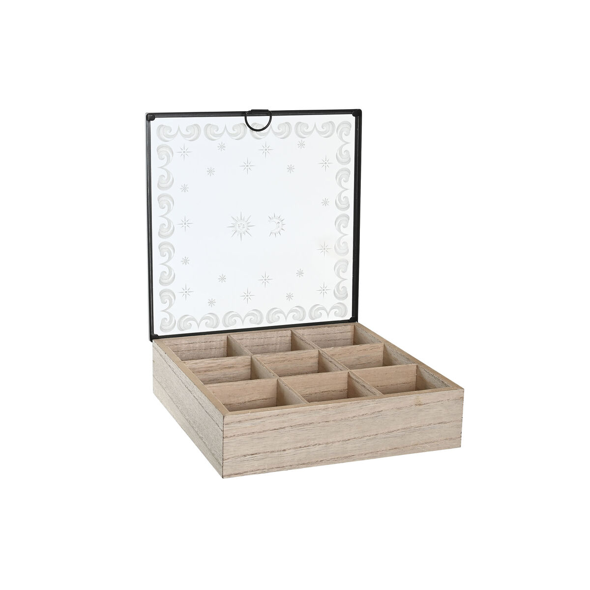 Cutie pentru infuzii DKD Home Decor Albastru Alb Negru Natural Metal Geam Lemn MDF 24 x 24 x 6,5 cm (2 Unități)