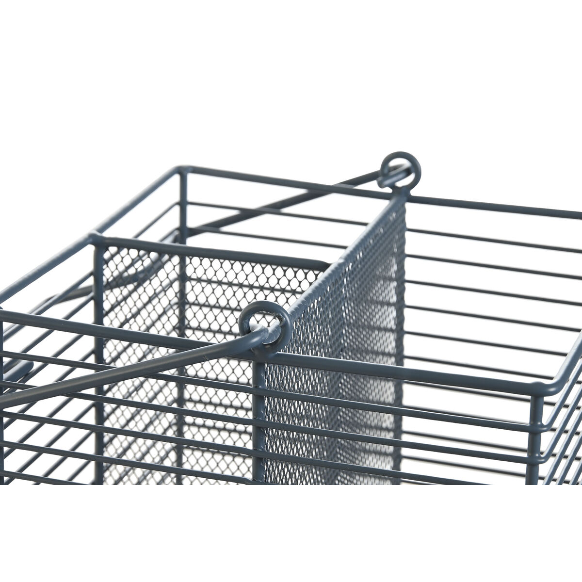 Coș de tacâmuri DKD Home Decor Albastru Alb Metal Lemn de cauciuc 18 x 18 x 15 cm (2 Unități)