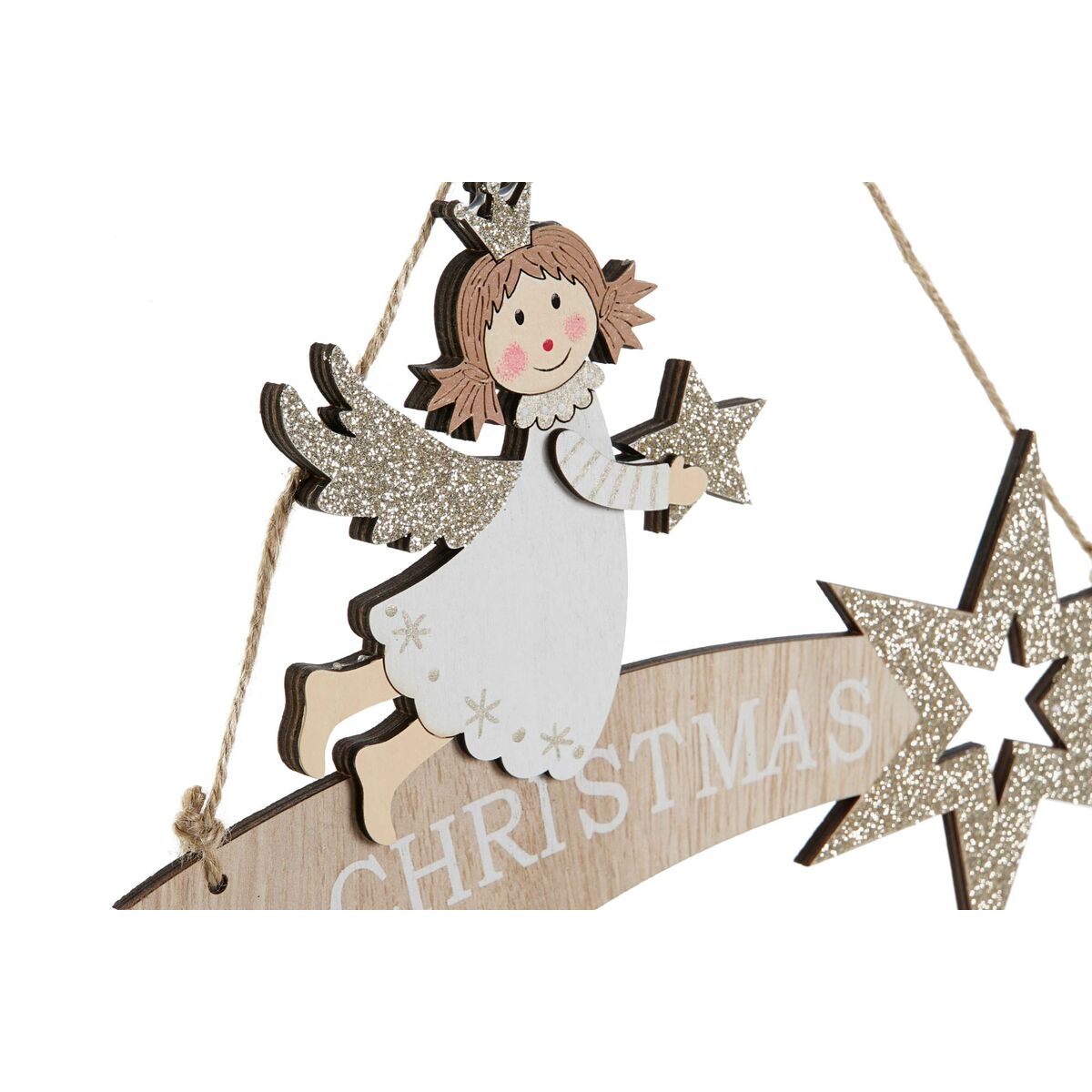 Decorațiune Suspendată DKD Home Decor Alb Auriu* Lemn 22,5 x 0,5 x 15 cm (2 Unități)