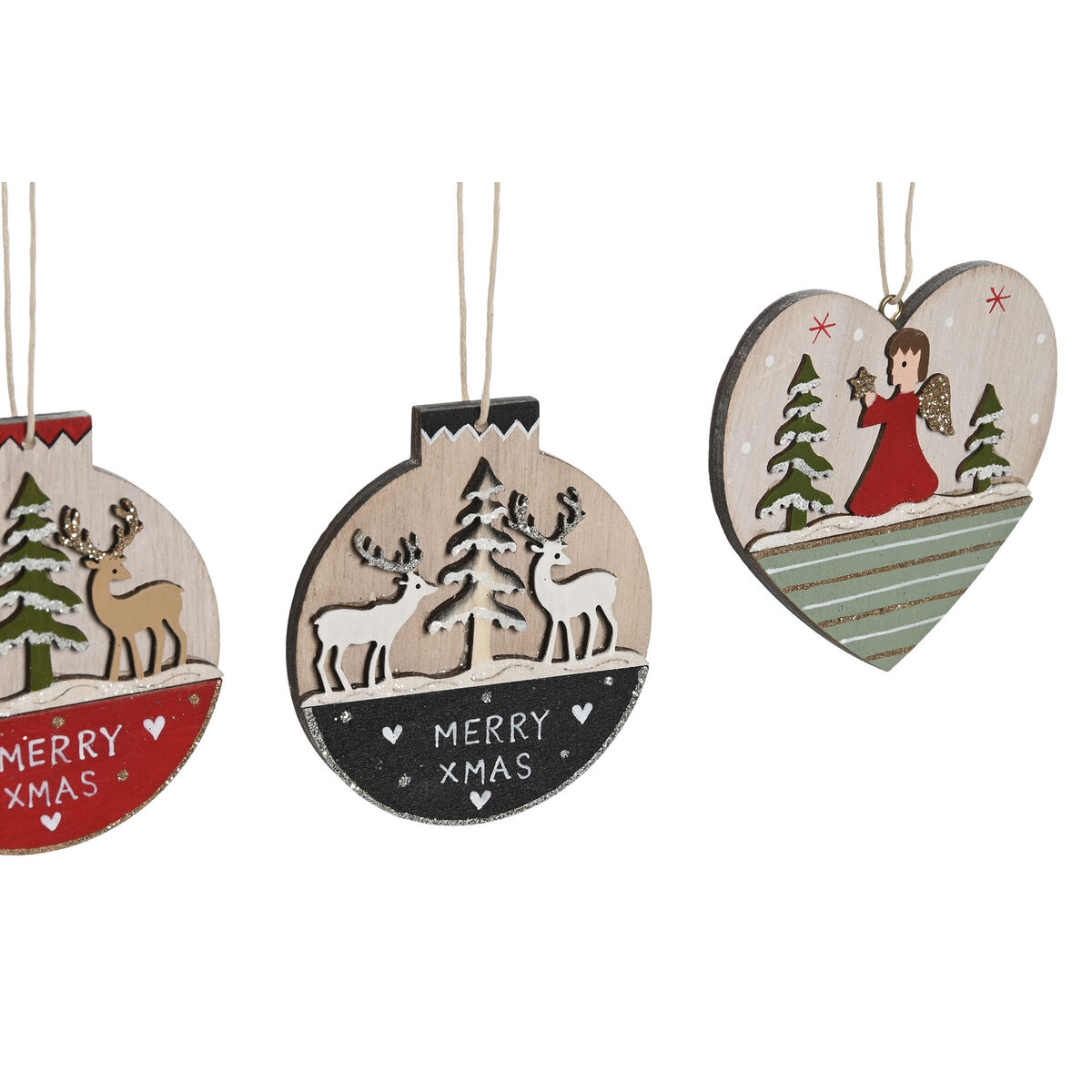 Decorațiune Suspendată DKD Home Decor Roșu Roz Lemn 23 x 1,5 x 9 cm (6 Piese) (4 Unități)