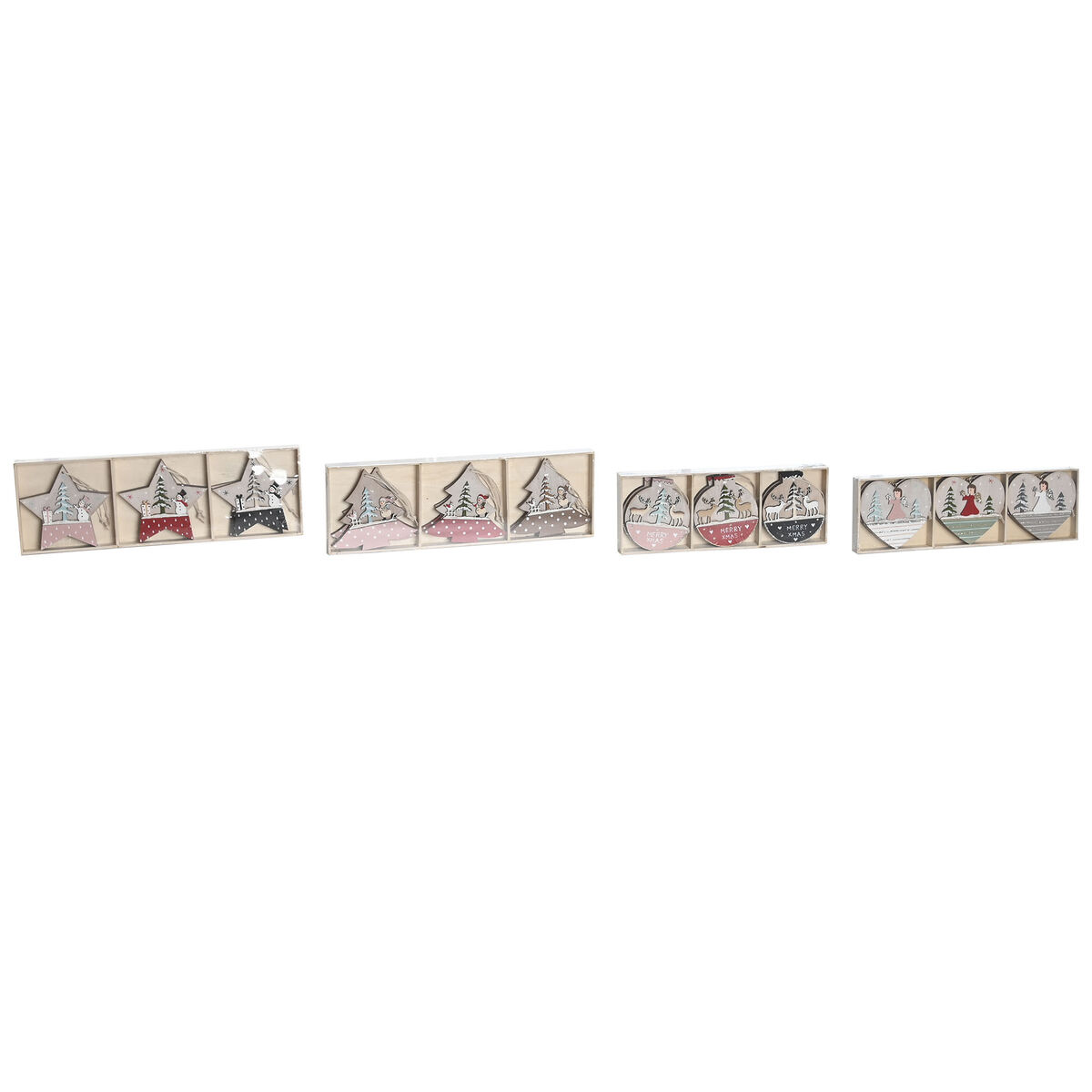 Decorațiune Suspendată DKD Home Decor Roșu Roz Lemn 23 x 1,5 x 9 cm (6 Piese) (4 Unități)