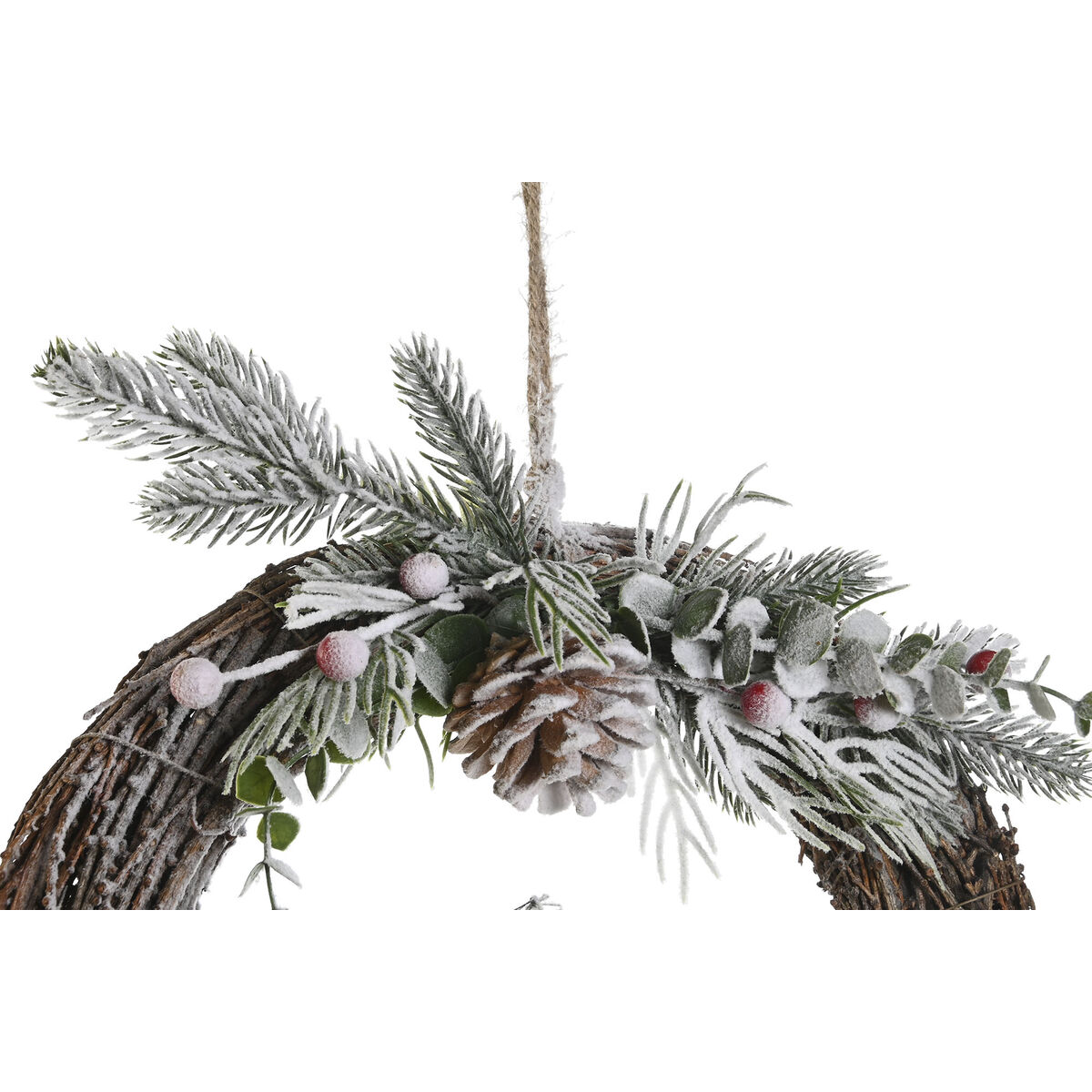 Coroană de Crăciun DKD Home Decor Natural răchită Ananas Ninsoare 32 x 7 x 32 cm (2 Unități)