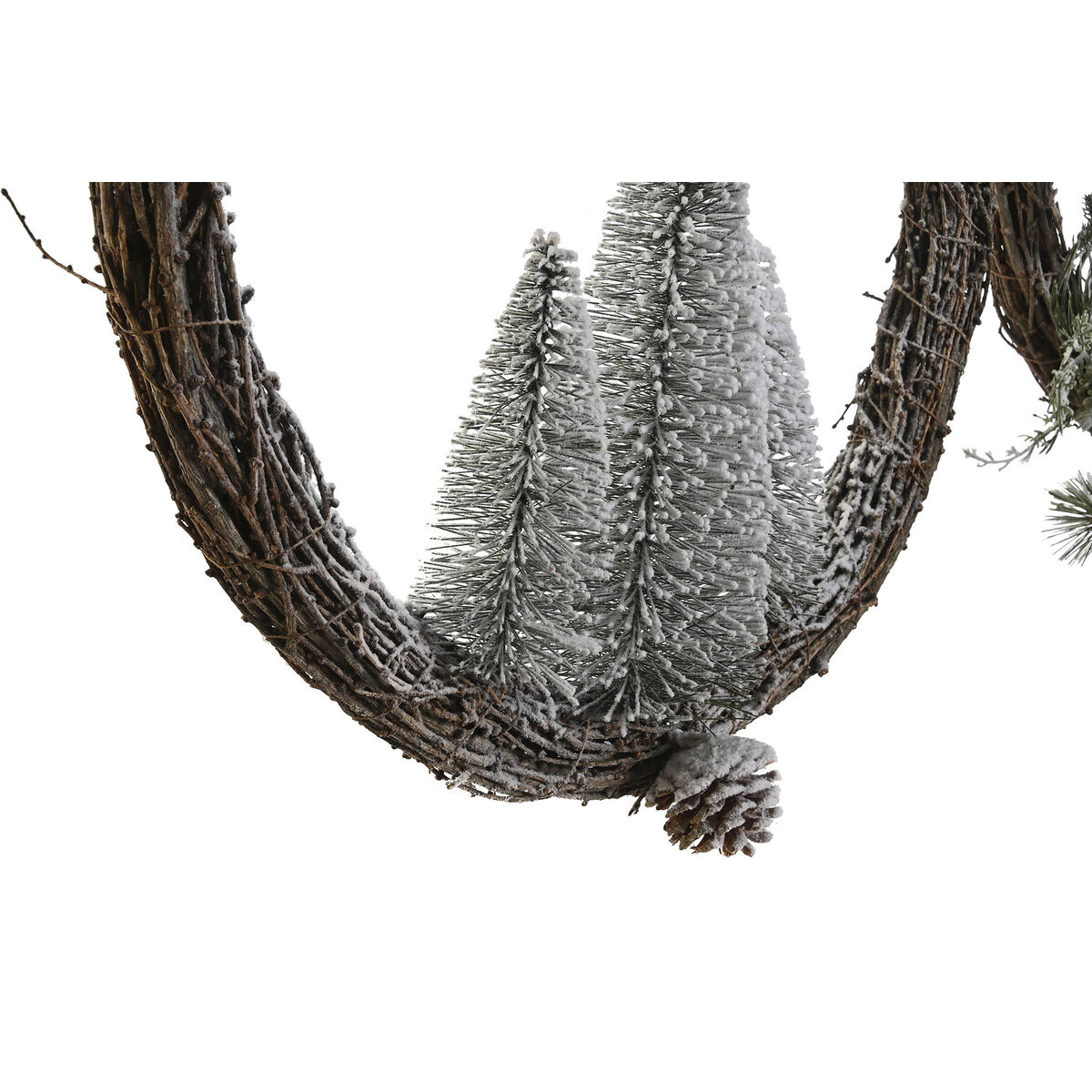 Coroană de Crăciun DKD Home Decor Natural răchită Ananas Ninsoare 46 x 7 x 46 cm (2 Unități)