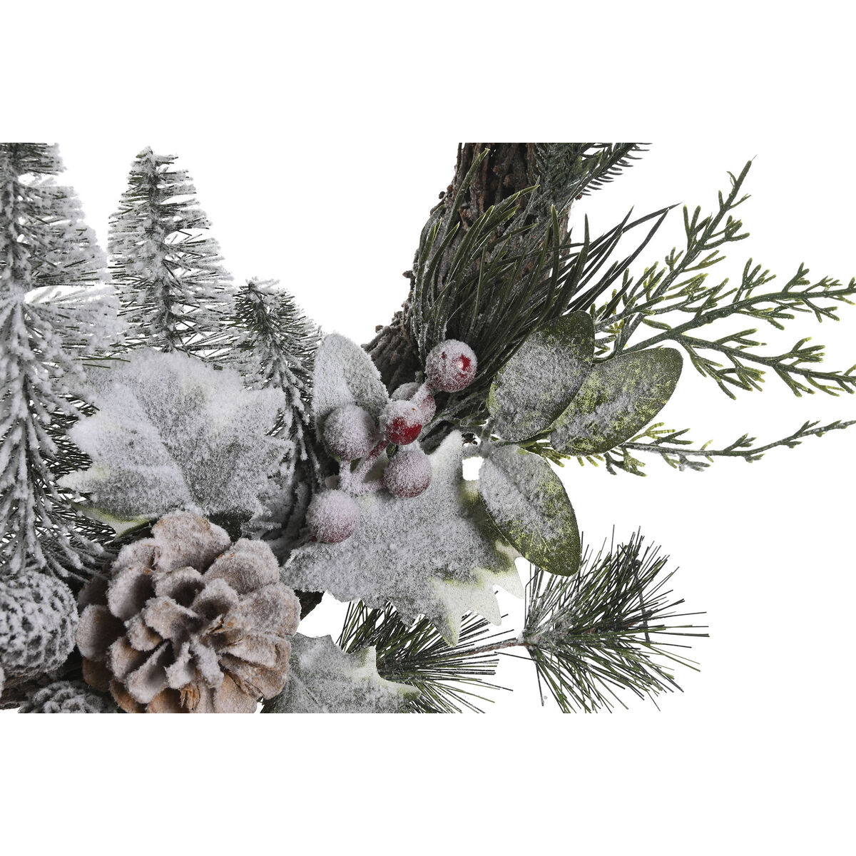 Coroană de Crăciun DKD Home Decor Natural răchită Ananas Ninsoare 46 x 7 x 46 cm (2 Unități)