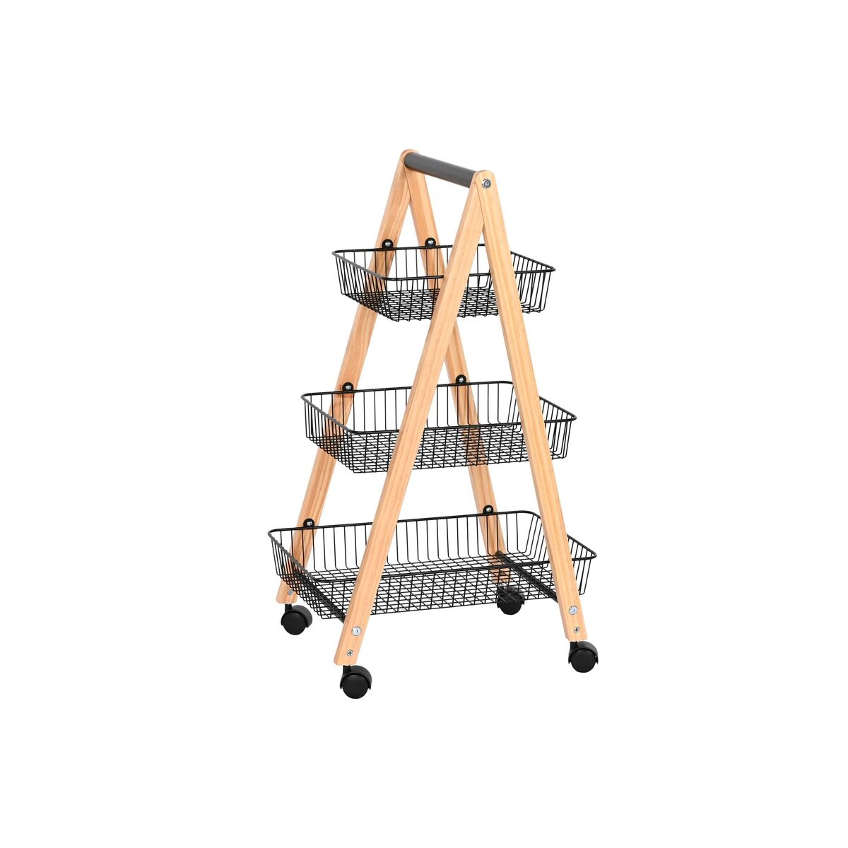 Fructieră Home ESPRIT Negru Natural Oțel Pin 48 x 32 x 79 cm