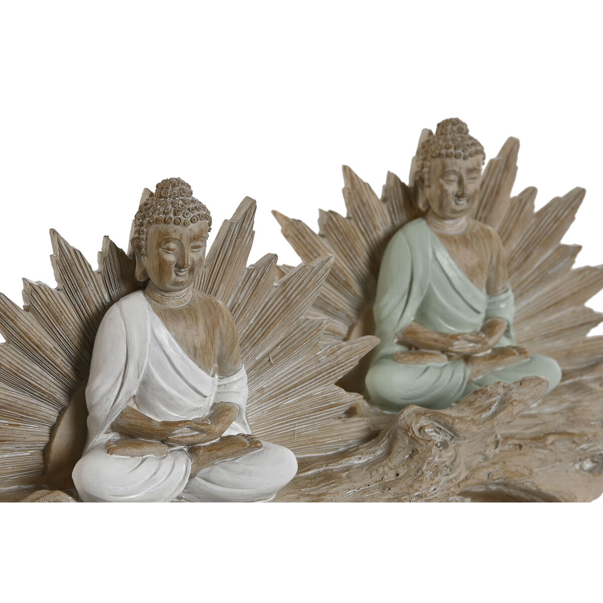 Figură Decorativă Home ESPRIT Alb Verde Buda Oriental 30 x 6 x 15 cm (2 Unități)